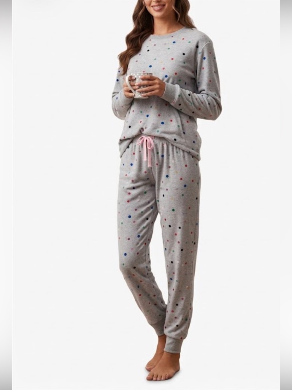 Kate Spade Gray and Pink Polka Dot Pajama Set Medium